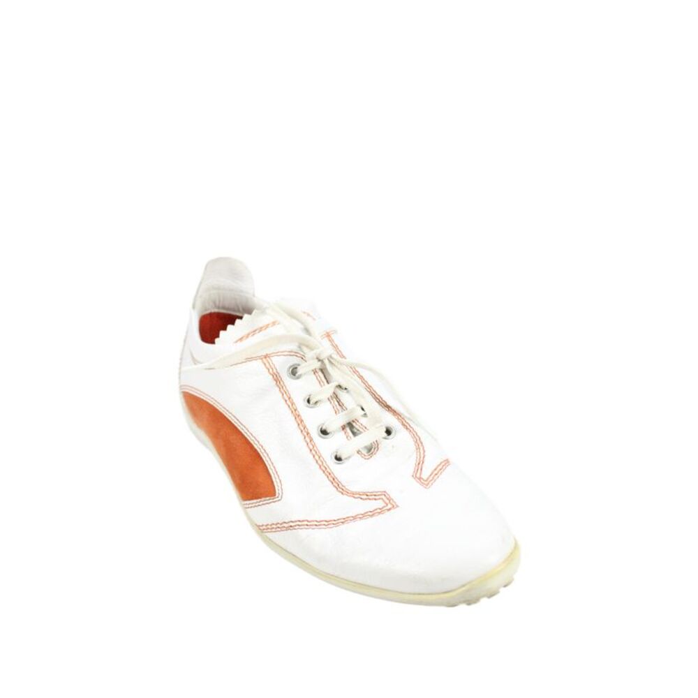Tods Womens Leather Lace Up Low Top Sneakers White Orange Size 11
